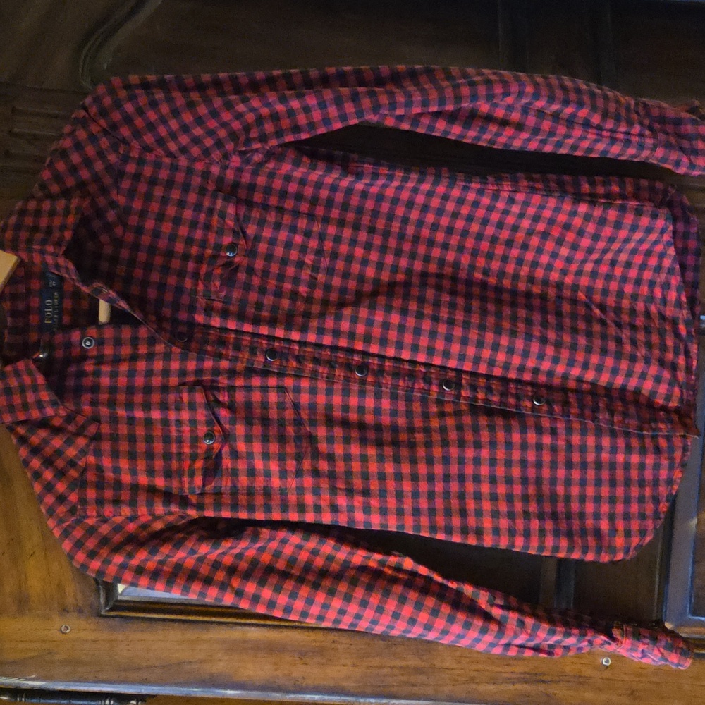 Polo Ralph Lauren Red & Black Plaid Flannel Button-Up Shirt, Size XS